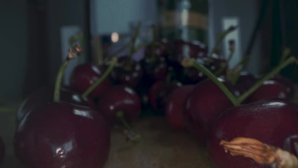 Fresh Ripe Cherries Close Sliding Berries Macro Cherry View — Stock Video