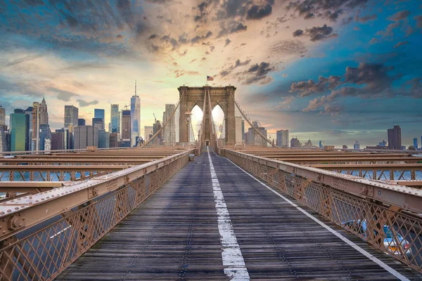Empty Brooklyn Bridge Lockdown New York Because Pandemic — Stock Photo, Image