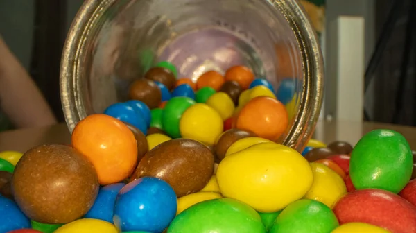 Makro Yakın Çekim Yeni Makro Lens Kullanılarak Renkli Şekerler Yığını — Stok fotoğraf