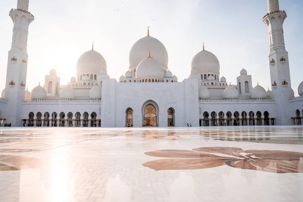 Velká Mešita Abú Zabí Večer Při Západu Slunce Panorama Exteriéru — Stock fotografie
