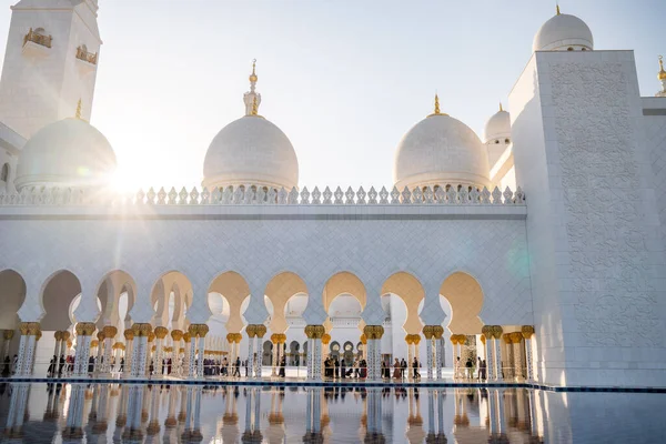 Velká Mešita Abú Zabí Večer Při Západu Slunce Panorama Exteriéru — Stock fotografie