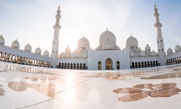 Grande Mesquita Abu Dhabi Noite Durante Pôr Sol Panorama Exterior — Fotografia de Stock