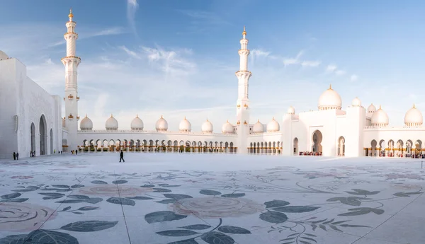 Большая Мечеть Абу Даби Вечером Закате Панорама Экстерьера Шейха Заида — стоковое фото