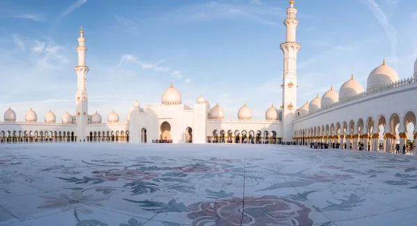 Grande Mosquée Abu Dhabi Dans Soirée Pendant Coucher Soleil Panorama — Photo