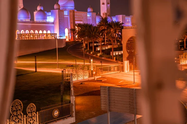 Grand Mosque Abu Dhabi Night Panoramic View Exterior Sheikh Zayed — Stock Photo, Image