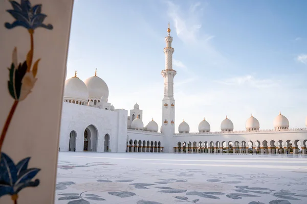 Grande Mosquée Abu Dhabi Dans Soirée Pendant Coucher Soleil Panorama — Photo