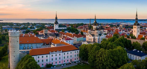 タリンは バルト海のエストニアの中世都市です タリン旧市街の空中写真 オレンジの屋根と下の狭い通り — ストック写真
