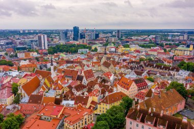 Tallinn, Estonya 'nın Baltık bölgesinde bir ortaçağ şehridir. Eski Tallinn şehrinin turuncu çatıları ve dar caddeleri var..