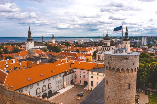 Tallinn Średniowieczne Miasto Estonii Nad Bałtykiem Widok Lotu Ptaka Stare — Zdjęcie stockowe