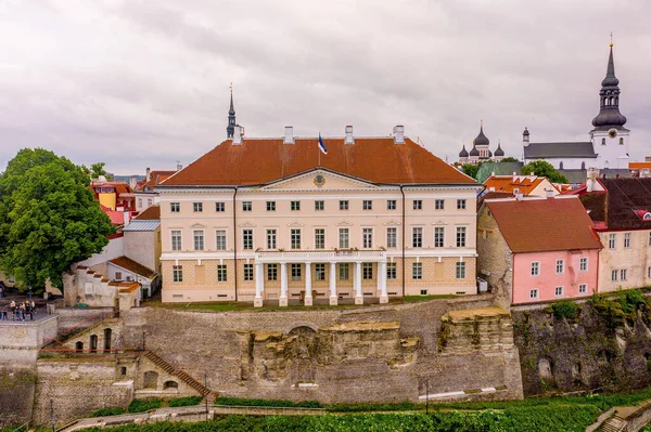 Tallinn Średniowieczne Miasto Estonii Nad Bałtykiem Widok Lotu Ptaka Stare — Zdjęcie stockowe