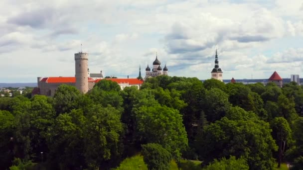 Aerial View Old Town Tallinn Orange Roofs Narrow Streets — Stock Video