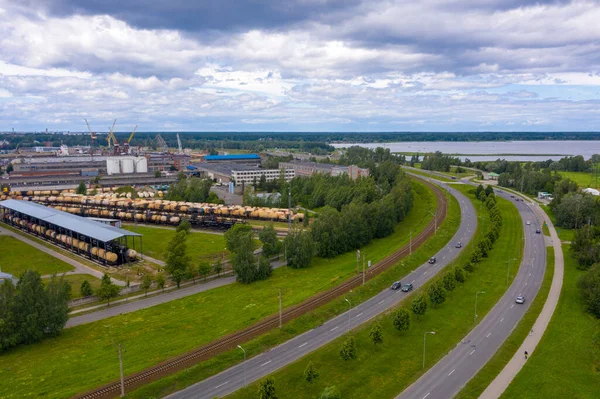 Ρίγα Λετονία Ιουλίου 2020 Πάνω Εναέρια Άποψη Εμπορευματικών Αμαξοστοιχιών Αεροφωτογραφία — Φωτογραφία Αρχείου