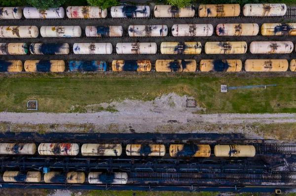 Riga Letonia Julio 2020 Vista Aérea Superior Trenes Carga Vista —  Fotos de Stock