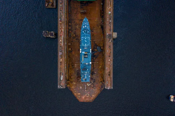 Рига Латвия Июля 2020 Года Вид Воздуха Военный Корабль Ремонтируемый — стоковое фото