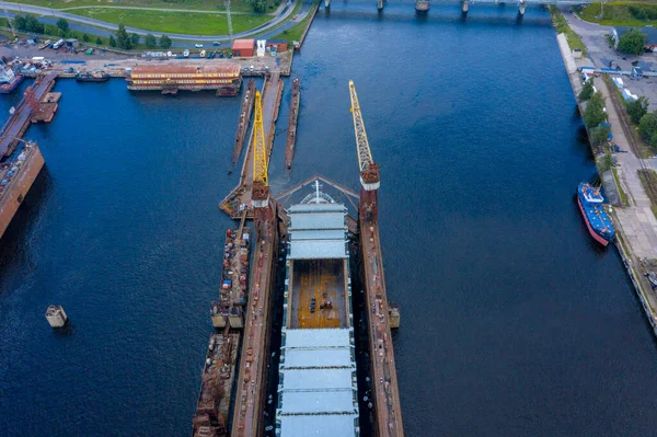 Riga Latvia July 2020 Aerial View Military Ship Being Repaired — Stock Photo, Image