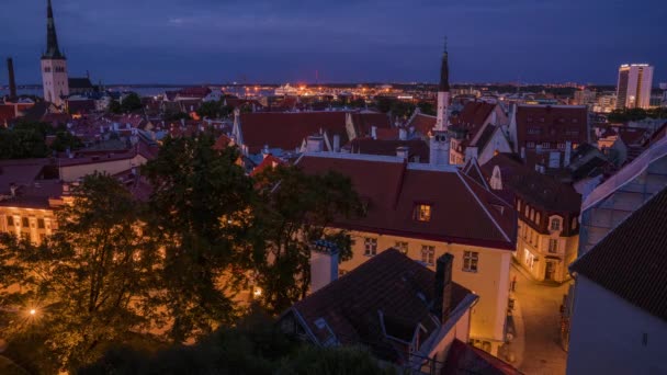 Vue Imprenable Sur Vieille Ville Tallinn Nuit Belle Lumière Crépuscule — Video