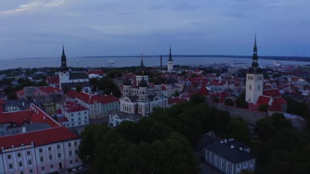 Tallinn Estlands Historische Skyline Der Abenddämmerung Schöne Nacht Über Tallinn — Stockvideo