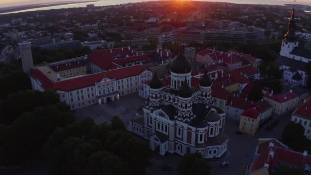 Tallinn Estonia Historic Skyline Dusk Beautiful Evening Tallinn — Stock Video