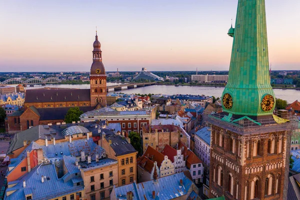 Beautiful Aerial Panorama Riga Center Vansu Bridge Daugava River Amazing — Stock Photo, Image
