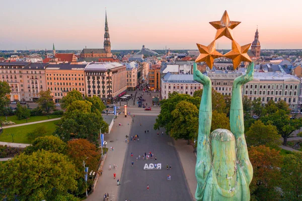 Riga Juli 2020 Amazing Aerial View Statue Liberty Milda Riga — Stockfoto