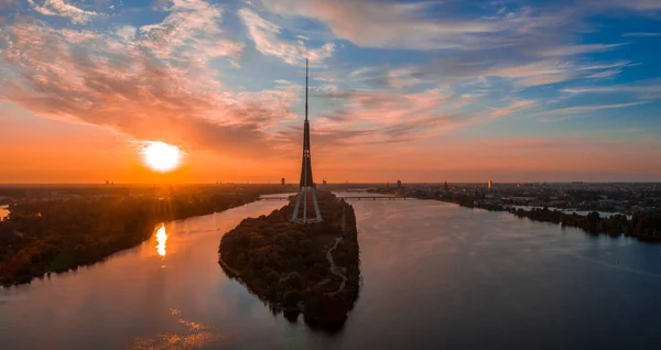 Fantastisk Utsikt Över Riga Radio Och Tower Lettland Utsikt Ovanifrån — Stockfoto