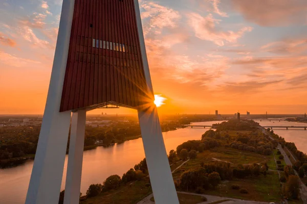 Geweldige Zonsondergang Uitzicht Riga Radio Tower Letland Uitzicht Van Bovenaf — Stockfoto