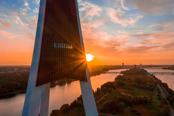 Vista Incrível Pôr Sol Riga Radio Tower Letônia Vista Cima — Fotografia de Stock
