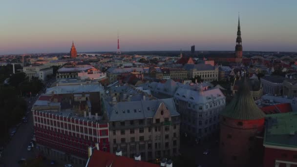 Beautiful Aerial Panorama Riga Center Amazing Sunset View Illuminated Riga — Stock Video