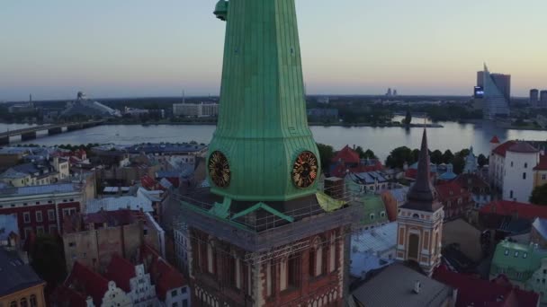 Belo Panorama Aéreo Centro Riga Durante Pôr Sol Incrível Vista — Vídeo de Stock