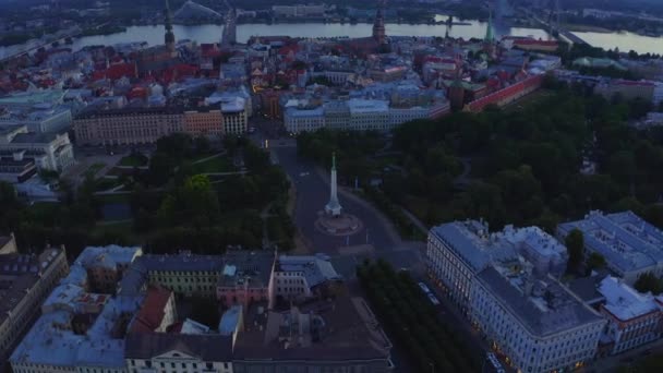 Riga Lotyšsko Červen 2020 Letecký Pohled Památku Svobody Milda Čestnými — Stock video
