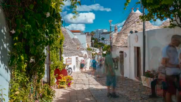 Alberobello Itálie Července2020 Včasný Pohled Tradiční Trulliho Domy Arbelobellu Provincie — Stock video