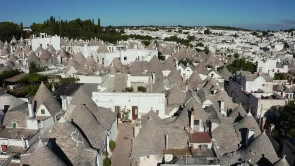 Alberobello Bari Puglia Bölgesindeki Geleneksel Trulli Evlerinin Güzel Hava Manzarası — Stok video