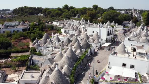 Alberobello Bari Puglia Bölgesindeki Geleneksel Trulli Evlerinin Güzel Hava Manzarası — Stok video