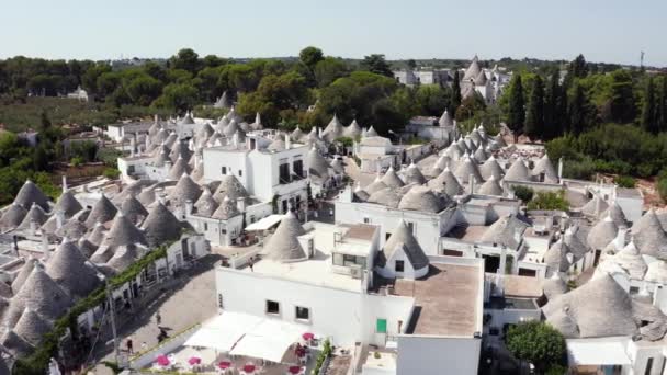 Alberobello Bari Puglia Bölgesindeki Geleneksel Trulli Evlerinin Güzel Hava Manzarası — Stok video