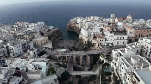 Aerial Panoramic View Spring Cityscape Polignano Mare Town Puglia Region — Stock Video