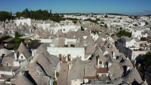 Schöne Luftaufnahme Der Traditionellen Trulli Häuser Alberobello Provinz Bari Region — Stockvideo