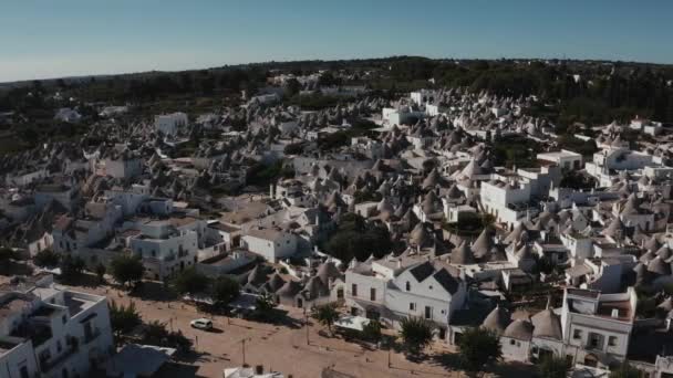 Schöne Luftaufnahme Der Traditionellen Trulli Häuser Alberobello Provinz Bari Region — Stockvideo