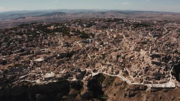 Flygfoto Panoramautsikt Över Den Antika Staden Matera Sassi Matera Vackert — Stockvideo