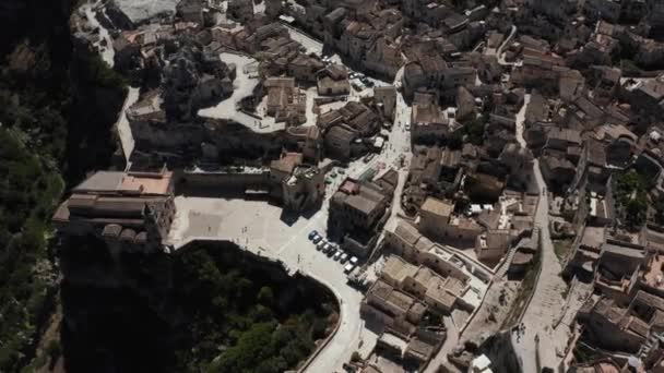 Αεροφωτογραφία Της Αρχαίας Πόλης Matera Sassi Matera Όμορφο Χρυσό Πρωινό — Αρχείο Βίντεο