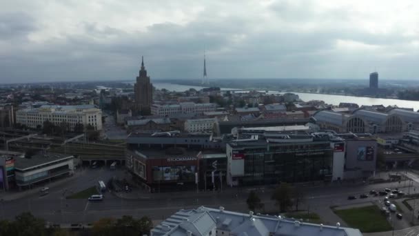 Riga Lettland August 2020 Luftaufnahme Des Rigaer Hauptbahnhofs Des Origo — Stockvideo