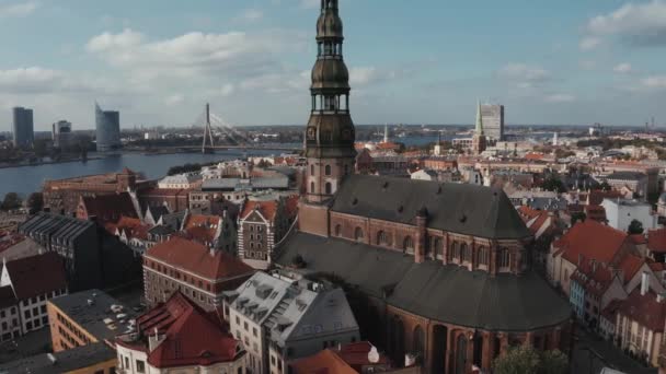 Vista Aérea Bonita Riga Cima Vista Catedral Peters Casa Blackheads — Vídeo de Stock