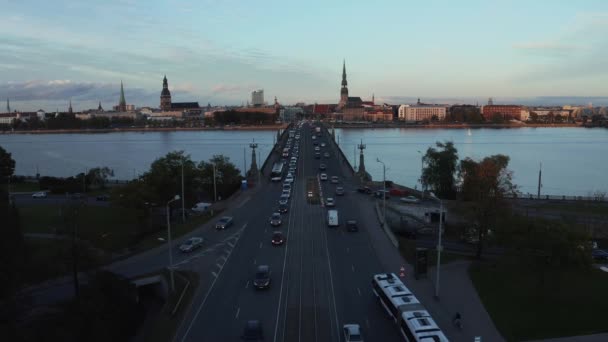 Рига Латвия Июля 2020 Года Вид Воздуха Рижское Движение Закате — стоковое видео