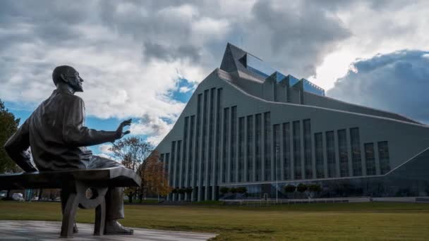 Riga Letonia Agosto 2020 Biblioteca Nacional Letonia Lapso Tiempo Disparo — Vídeos de Stock