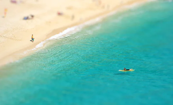 Uma Vista Aérea Pitoresca Praia Areia Porthcurno Cornualha Reino Unido — Fotografia de Stock