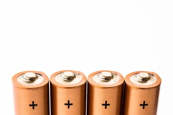 Eine Nahaufnahme Der Positivklemmen Von Einweg Aaa Batterien Auf Weißem — Stockfoto