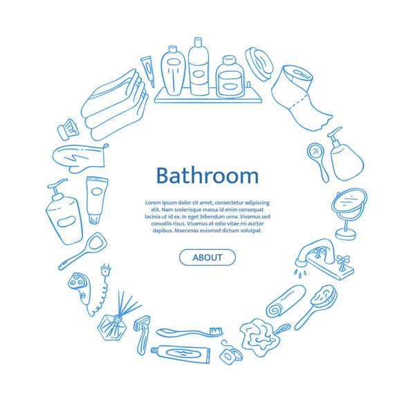 Vector dibujado a mano doodle elementos de baño en forma redonda con lugar para el texto en el centro aislado sobre fondo blanco ilustración — Vector de stock