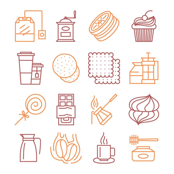 Illustrazione del set di icone lineari per tè e caffè vettoriale — Vettoriale Stock