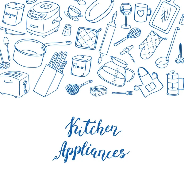 Σκεύη κουζίνας διάνυσμα doodle εικόνες φόντου με θέση για απεικόνιση κειμένου — Διανυσματικό Αρχείο