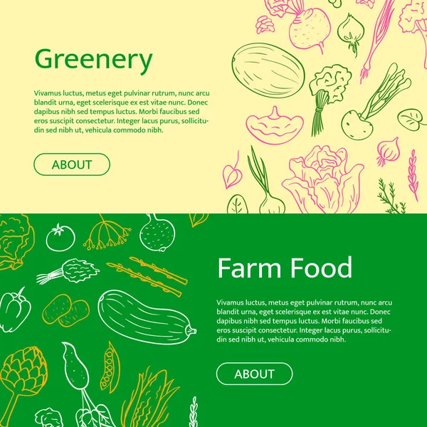 Διάνυσμα χέρι doodle λαχανικά εικονίδια οριζόντια web banner πρότυπα με τη θέση για την εικονογράφηση του κειμένου — Διανυσματικό Αρχείο