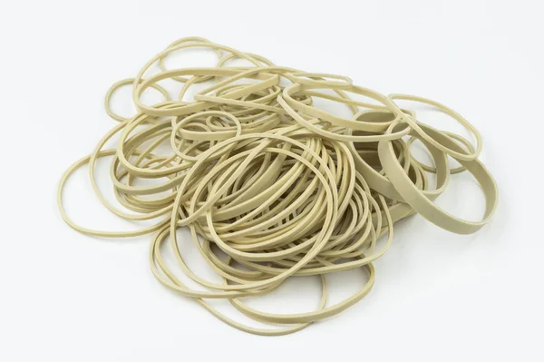 Stack Different Sized Latex Rubber Bands White Background Ready Assorted — Stock Photo, Image